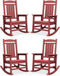 SERWALL Patio Rocking Chairs Set of 4, HDPE Outdoor Rockers for Adults, Oversized All-Weather Porch Rocking Chairs, Red
