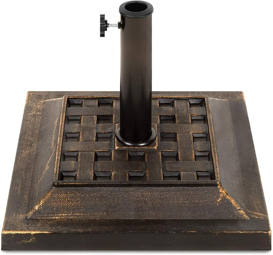 Best Choice Products 26lb Outdoor Patio Umbrella Stand Heavy-Duty Steel Square Umbrella Base w/Bronze Finish, Decorative Basket Weave Pattern