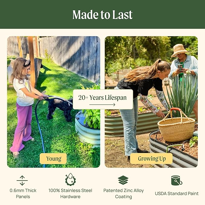 32" Extra Tall Raised Garden Bed Kits, 3.5 x 5 x 2.7ft Raised Planter Box Outdoor, 2 x 6.5 x 2.7ft Deep Root 6 in 1 Modular Metal Raised Beds for Gardening Vegetables Flowers Fruits - Modern Gray
