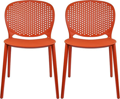 2xhome Set of 2 Patio Dining Chairs | Modern Stackable Outdoor Pool Side Chair | Weather Resistant Plastic for Yard, Porch, Balcony, Kitchen, Orange