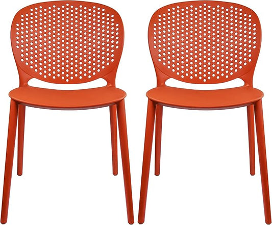 2xhome Set of 2 Patio Dining Chairs | Modern Stackable Outdoor Pool Side Chair | Weather Resistant Plastic for Yard, Porch, Balcony, Kitchen, Orange