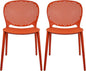 2xhome Set of 2 Patio Dining Chairs | Modern Stackable Outdoor Pool Side Chair | Weather Resistant Plastic for Yard, Porch, Balcony, Kitchen, Orange