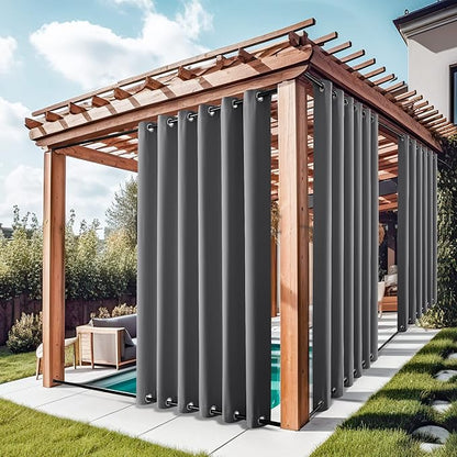 NICETOWN Grey Outdoor Curtains for Patio Waterproof 2 Panels, Windproof Rustproof Top & Bottom Grommet Thermal Insulated Blackout Privacy Outdoor Drapes for Gazebo/Pergola, W84 x L95