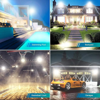 3 Pack 150W LED Flood Light Outdoor,Super Bright Exterior Security Light with Plug,IP66 Waterproof Flood Light, 15500LM 5000K Daylight White Floodlight for Yard, Garden,Basketball Court, Arena