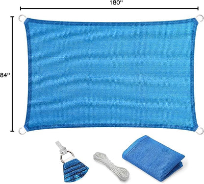 Eden's Decor Straight Flat-Edged Sun Shade Sail Rectangular 7' x 15' Blue UV-Blocking Outdoor Canopy Fabric Cloth Awning for Pergola Patio Garden Backyard Custom Size