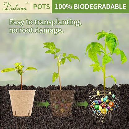 Dalzom® 60Pcs 3.1” Peat Pots with 60Pcs Plant Labels, Biodegradable Pots for Seedlings with Drainage Holes, Garden Plant Nursery Pots Seed Starting Trays