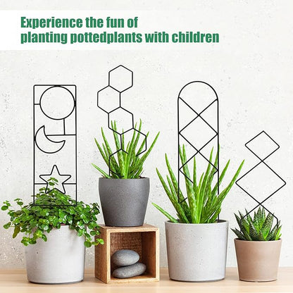 Plant Trellis for Climbing Plants Indoor, 15.94Inch Small Garden Metal Houseplant Trellis for Potted Plants Outdoor with 4 Patterns for Vine Ivy Flower Plant Support Lover Gifts Lattice