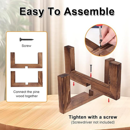 Plant Stand, Indoor/Outdoor Wood Plant Holder, Single Flower Pot Stand, Sturdy Planter Stands, Fit 5-15 Inch Pots