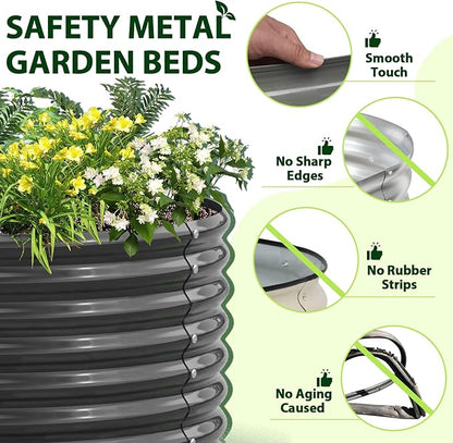 A ANLEOLIFE 2-Set 8X4X2 ft Galvanized Raised Garden Bed Kit, Oval Metal Deep Root Planters for Outdoor Plants, Quartz Grey