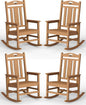 Ciokea Oversized Outdoor Rocking Chairs Set of 4, 380lbs Heavy-Duty Large Patio Rocker, High Back Cozy Porch Chairs, Weather Resistant Patio Rocking Chairs for Outside, Fire Pit, Deck, Teak