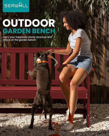 SERWALL Outdoor Bench, HDPE Outdoor Benches Weatherproof, 2-Person Garden Bench with 660 lbs Weight Capacity, Patio Benches for Outdoors, Garden, Porch, Backyard and Park, Red, 2 Pack