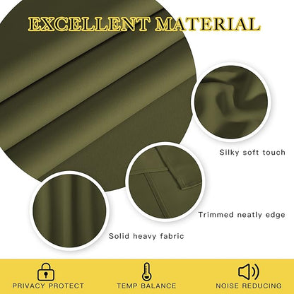 NICETOWN Olive Green Blackout Curtains for Bedroom/Living Room 132 Inch Length - Thermal Insulated Room Darkening Grommet Top Window Curtains (100 by 132 - Inch, 1 Panel)