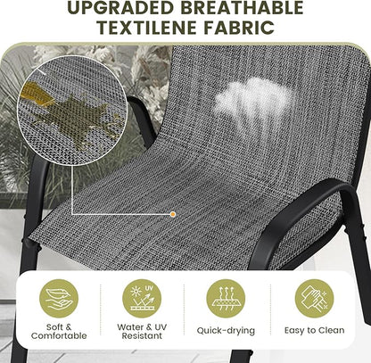 UDPATIO Patio Chairs Set of 4, Stackable Outdoor Dining Chairs with High Back, Textilene Fabric Breathable Outdoor Chair All Weather, 350LBS Capacity for Garden, Backyard (Dark Grey)