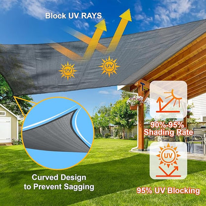 SUNLAX Sun Shade Sail 13' x 16' Dark Grey Rectangle Canopy Sail Shade Cover UV Block Permeable Sunshade Outdoor for Patio Backyard Deck Pergola (We Make Custom Size)