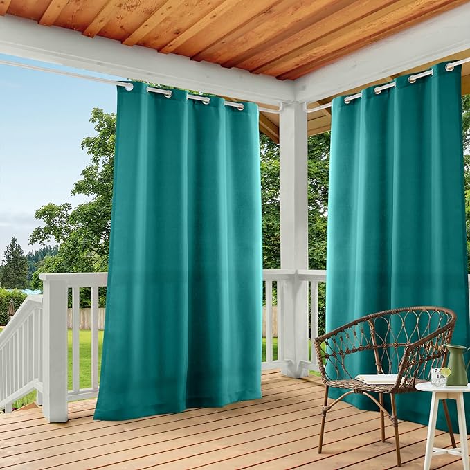 TOWN & COUNTRY BASICS Cabana Solid Heavyweight Indoor Outdoor Curtains, Light Filtering Opacity with Grommet Top, Water Repellent, 2-Pack Set, 54"x84", Dark Teal
