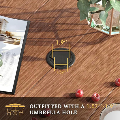 VICLLAX Patio Dining Set for 6, Outdoor Furniture Set Includes 63" Rectangle Patio Table and 6 Patio Sling Chairs, Outdoor Table and Chairs for Outsides, Walnut Tabletop and Brown Fabric