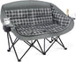 Double Camping Chairs Padded Loveseat Chair for 2 Person - Heavy Duty Oversized Camping Couch for Adults Outdoor Lawn Beach Portable Folding Sofa with Cup Holders Support 600lbs, Grey