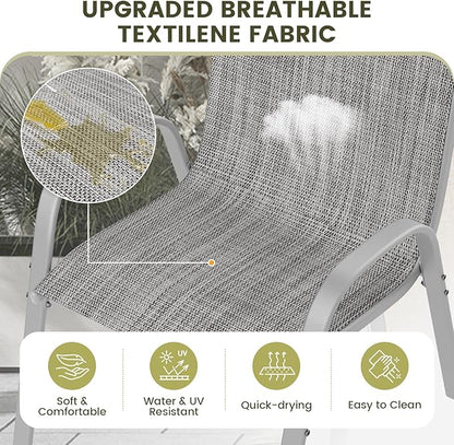 UDPATIO Patio Chairs Set of 2, Stackable Silver Outdoor Dining Chairs with High Back, Breathable Textilene Fabric Outdoor Chair All Weather, 350LBS Capacity for Garden, Backyard (Light Grey)