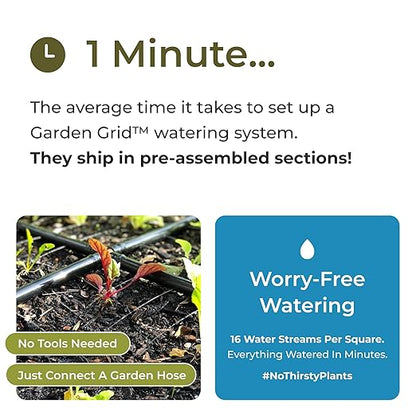 The Garden Grid | Preassembled Garden Watering System for Raised Beds | Drip Irrigation System & Soaker Hose - But Better | 1-Min Setup, USA-Made, Lasts 5-10x Longer | Size: 2x8 -Dims: 22.5"x88"