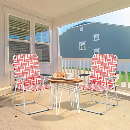 VINGLI Patio Lawn Webbed Folding Chairs Outdoor Beach Portable Camping Chair for Yard, Garden (2, Red, Oversized)