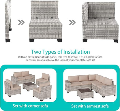 13-Piece Outdoor Patio Furniture Set with 55,000 BTU Fire Pit Table, PE Wicker Rattan Sectional Sofa Patio Conversation Set with Thickened Cushions & Coffee Table, Beige
