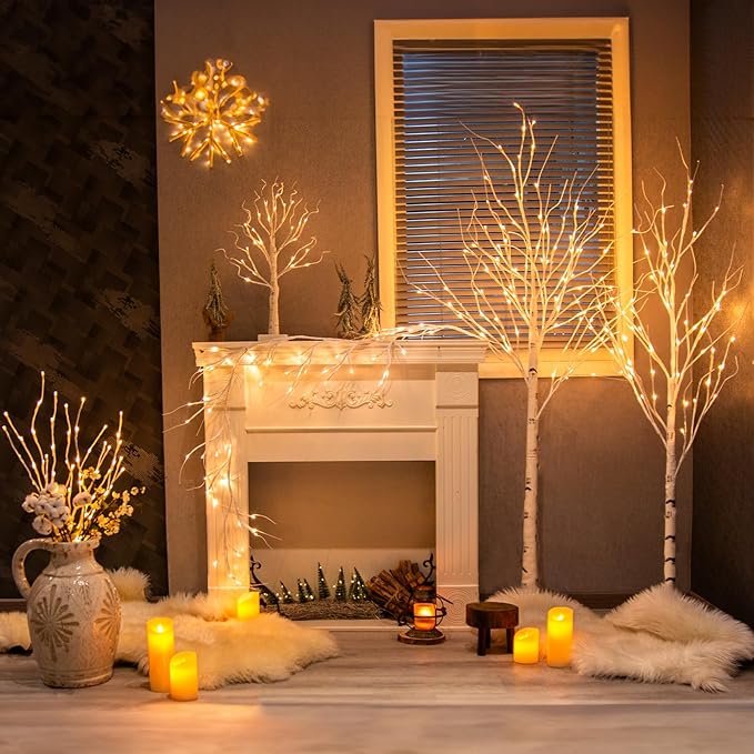 Vanthylit 3PK 30'' Lighted Birch Twig Branches with 60 LED Warm White Bulbs Waterproof Adapter in for Outdoor and Indoor Decor
