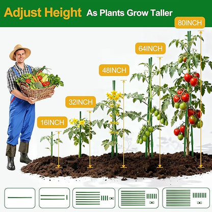 WAENLIR 16 Inch 72 Pack Extendable Garden Stakes Kit, DIY 4ft 5ft 6ft 7ft 8ft Plant Support Stakes with Connectors and Clips, Plastic Coated Metal Sticks for Tomato Indoor Outdoor