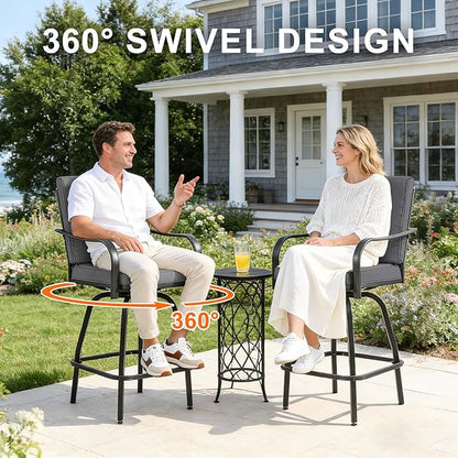 Patio Swivel Bar Stools Set of 6, Outdoor Bar Height Swivel Chairs with Cushions for Garden Balcony Backyard, Grey