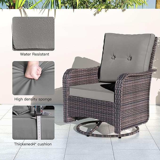 Kullavik 10 Pieces Outdoor Patio Furniture Set,PE Wicker Rattan Sectional Sofa Patio Conversation Sets with 43" 55000BTU Gas Propane Fire Pit Table,Swivel Rocking Chairs Set,Grey
