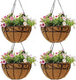 4 Pack 14 Inch Hanging Baskets for Plants Outdoor Metal Hanging Planter Hanging Flower Baskets with Coco Fiber Liners Chain Round Wire Plant Holder Hangings Flower Pots(Plaid)