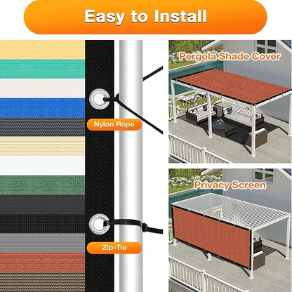 Artpuch 90% Sun Shade Cloth, 6 x 7 FT Pergola Shade Cover Canopy with Grommets, Sun Screen Fabric Tarp for Patio, Outdoor, Garden, Backyard, Rust Red