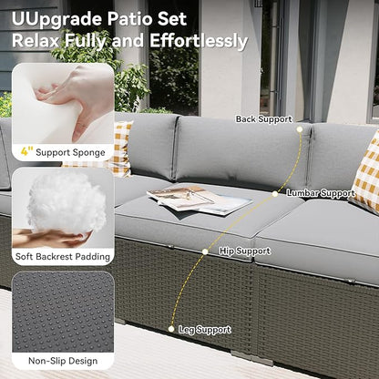 Aoxun Patio Furniture Set with Fire Pit Table, 8 Piece Outdoor Sectional Sofas, Wicker Rattan Outdoor Furniture with Thickened Cushion for Backyard, Garden Light Grey