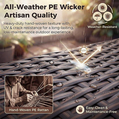NICESOUL 6 Piece L Shaped Outdoor Sofa with Fire Pit Natural Gas/Propane, 29.3'' High-Back Comfy Wicker Patio Furniture Set Fireplace, Modern Deep Seat Conversations, Brown Rattan and Black Cushion