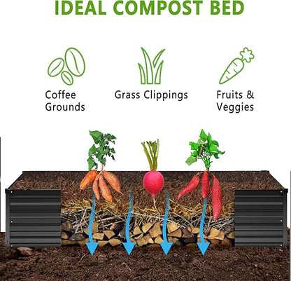 12x2x1FT Galvanized Raised Garden Bed Kit,Vegetable Boxes-Rectangle Metal Flower Box,Large Planter Raised Beds Outdoor Garden for Planting,Fruit,Herb-Black