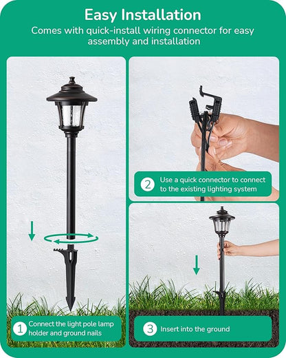 EDISHINE Low Voltage Landscape Lighting, 12V 3W 120LM 3000K Seed Glass Outdoor Landscape Path Lights with Connectors, ORB Waterproof Electric LED Pathway Light Wired for Walkway Garden Yard, 4 Pack