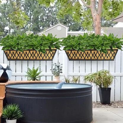 4 Pack 24 Inch Window Boxes Planters for Outdoor Plants Railing Planter Box with Adjustable Brackets for Windowsill Porch Fence Patio Hanging Flower Coco Baskets for Outside Decoration - Black