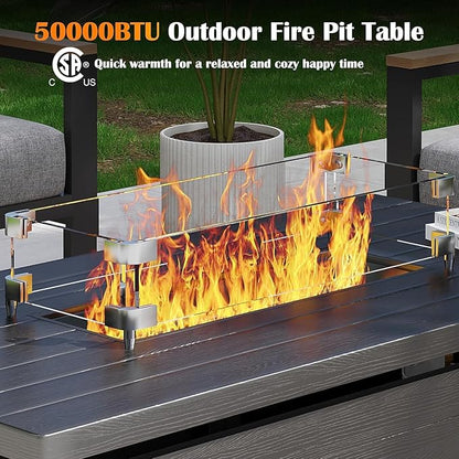 Sundale Outdoor 5 Pieces Patio Furniture Set with Fire Pit Table, Metal Outdoor Sectional Sofa with 6" Olefin Cushion, Modern Outdoor Conversation Sets for Backyard, Poolside, Sunroom