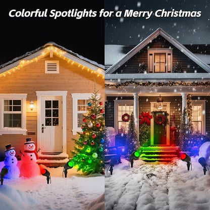 Spotlight Outdoor – 120V Plug-in, 2700K Warm White LED Landscape Spot Lights with RGB 3 Lenses for Yard, Garden, Lawn&Tree Decor, IP67 Waterproof, Perfect for Holidays&Everyday (1 Pack, Black)