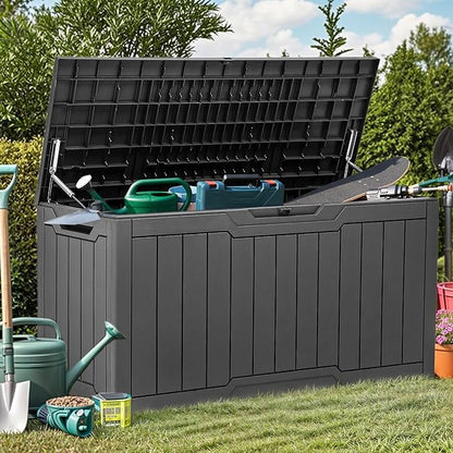 YITAHOME 80 Gallon Outdoor Storage Box, Large Waterproof Resin Deck Box, Indoor Outdoor Lockable Storage Container for Patio, Garden, Cushions, Tools, Equipment (Dark Gray)