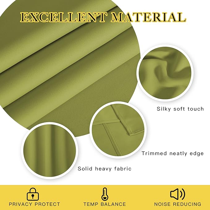 NICETOWN Blackout Curtains 54 Inches Long, Thermal Insulated Room Darkening Curtains for Bedroom, Window Treatment Drapes for Living Room Nursery (W66 x L54 Inch, Fresh Green, 1 Panel)