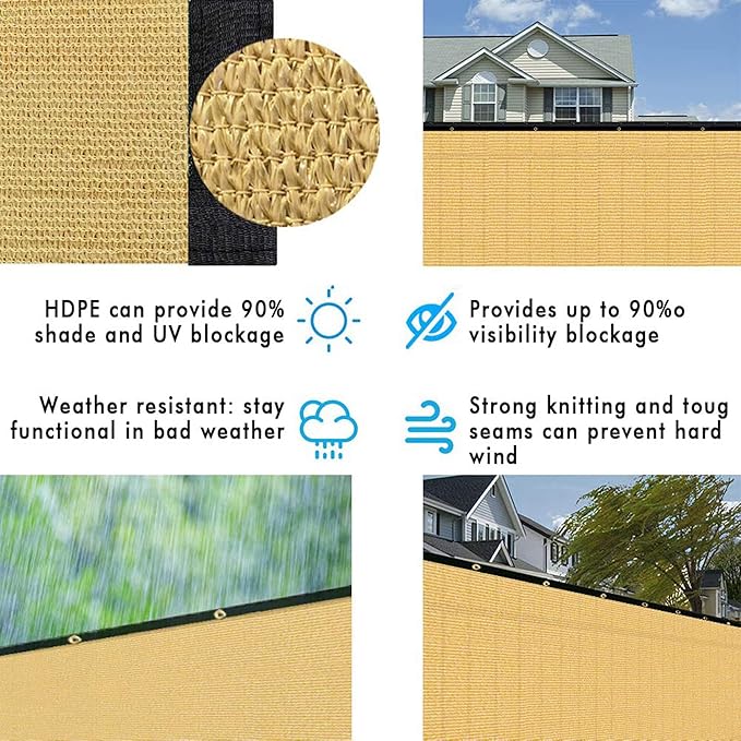 UPGRADE Privacy Fence Screen 5'x20' Sand Outdoor 90% Visibility Blockage 170 GSM Mesh Shade Cover Panels for Backyard,Balcony,Home Decoration with Zip Ties,Customized Avaliable