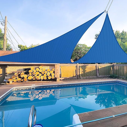 E&K Sunrise 23' x 23' x 23' Sun Shade Sail Triangle Canopy Shade Cover UV Block for Patio Backyard Garden Outdoor (Blue)