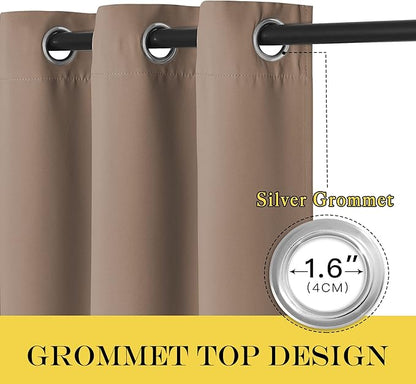 NICETOWN Patio Curtain Room Darkening, Silver Grommet Blackout Window Treatment Thelma Insulated Room Divider Sliding Door Panel for Night Shift, Cappuccino, 1 Panel, 100" W by 120" L