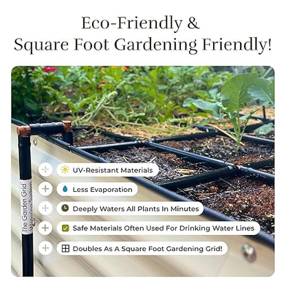 Garden Grid Watering System | Square Foot Gardening Grid & Irrigation in One | Pre-Assembled Watering Grid and Square Foot Garden Style Planting Template | USA-Made Quality | Size: 4x6 – Dims: 44"x66"