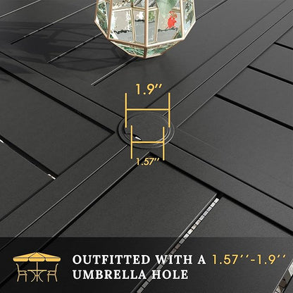 VICLLAX Round Patio Table with Adjustable Umbrella Hole for 4, All Weather Metal Outdoor Dining Table for Lawn Garden, 40.6" Outdoor Coffee Table, Black Tabletop