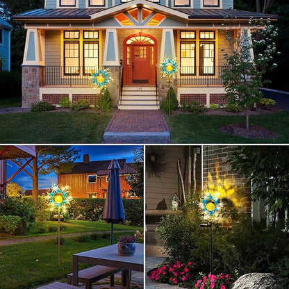 Solar Lights Outdoor Garden Decor, Blue Metal Sun Crackle Glass Globe Stake Waterproof 30LED Decorations Unique Gifts for Women,Mom,Outside, Patio,Lawn,Yard,Pathway