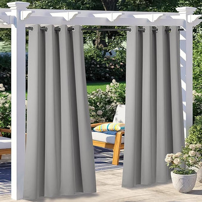 NICETOWN 2 Panels Outdoor Curtains for Patio Clearance W52 by L84 inch, Rustproof Grommet Blackout Waterproof Indoor Outdoor Drapes Thermal Insulated for Cabana, Silver Grey