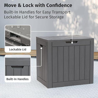EAST OAK Outdoor Storage Box, 31 Gallon Deck Box Indoor and Outdoor Use, Waterproof Resin Storage Bin for Package Delivery, Patio Cushions, Gardening Tools, Lockable, UV Resistant, Grey