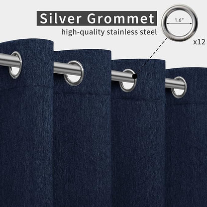Easy-Going Linen Look Outdoor Curtains Waterproof Windproof Porch Curtains, Soft Thicken Outdoor Privacy Curtains for Patio, Gazebo, Grommet Top and Tab Bottom Drape, 1 Panel, 110x96 inch, Navy