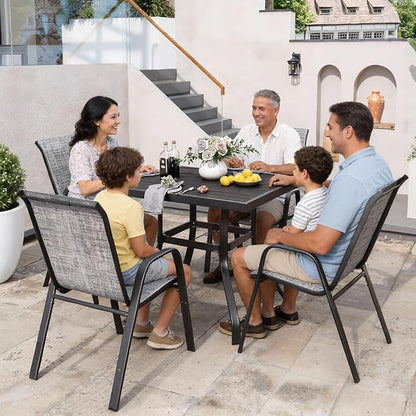 Patio Chairs Set of 8, Stackable Outdoor Dining Chairs for All Weather Textilene Fabric & Metal Frame, Outdoor Chairs Set for Backyard Deck Garden (Grey, Set of 8)
